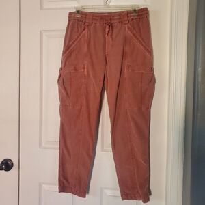 Anthropologie Heather Red  Cargo Jogger Pants Pull On Drawstring Pockets Sz 26